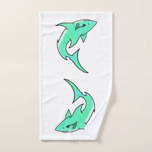 tiburón sonriente de dibujos animados azul verde m