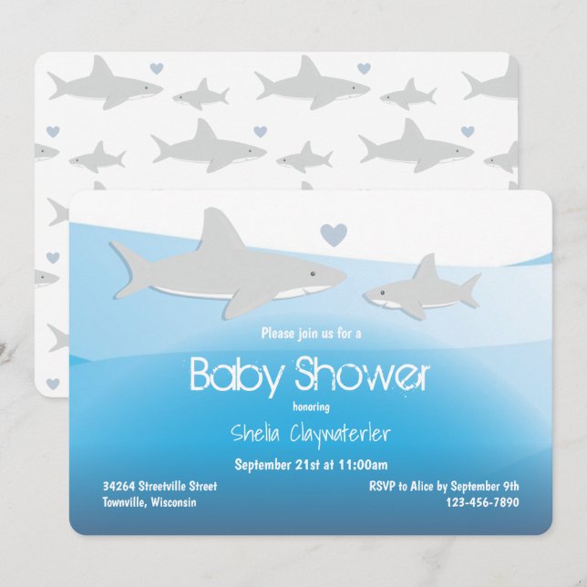 Tiburones y océano | Invitación de Baby Shower (Anverso / Reverso)