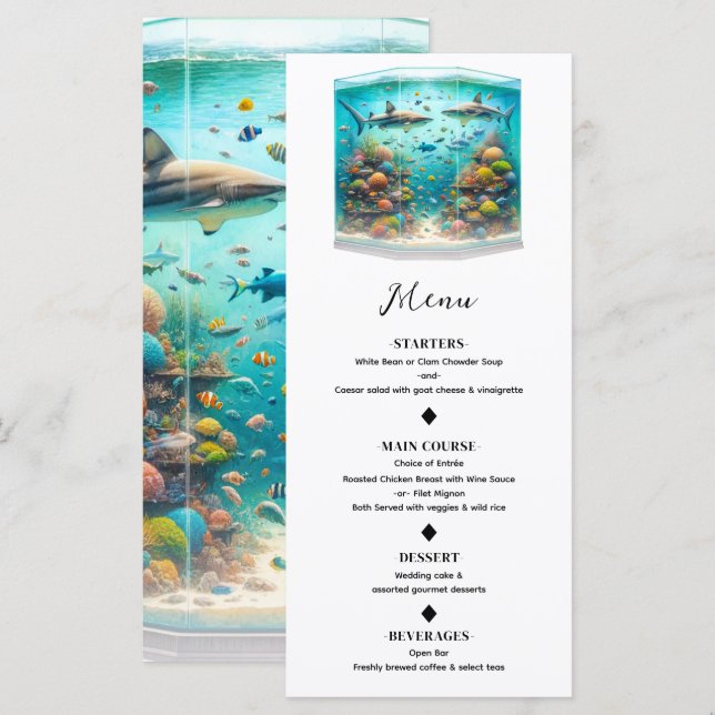 Tiburones y Peces Acuarela Acuática Menú de Acuari (Anverso / Reverso)