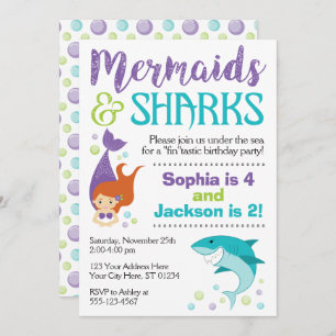 Tiburones y sirenas invitaciones de cumpleaños