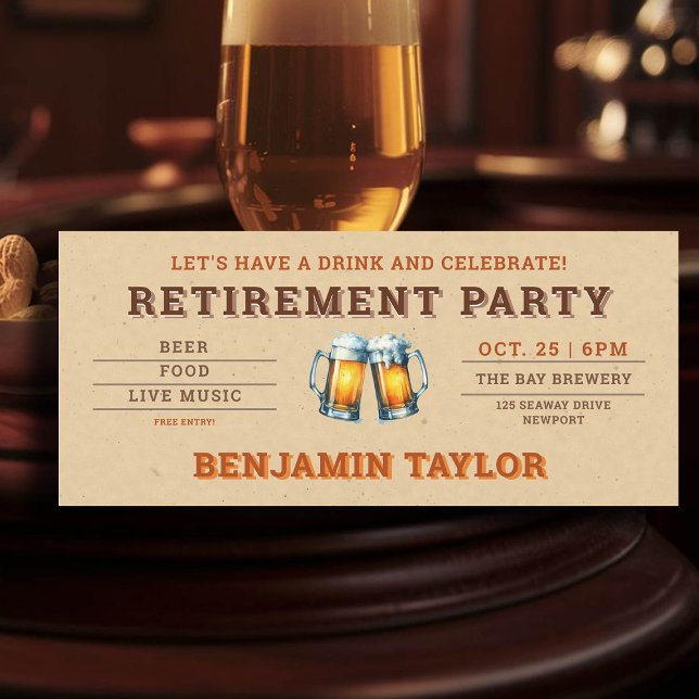 Ticket de Cerveza Ticket Kraft Fiesta de Jubilació (simple retire retirement party celebration invitation beer themed brewery)