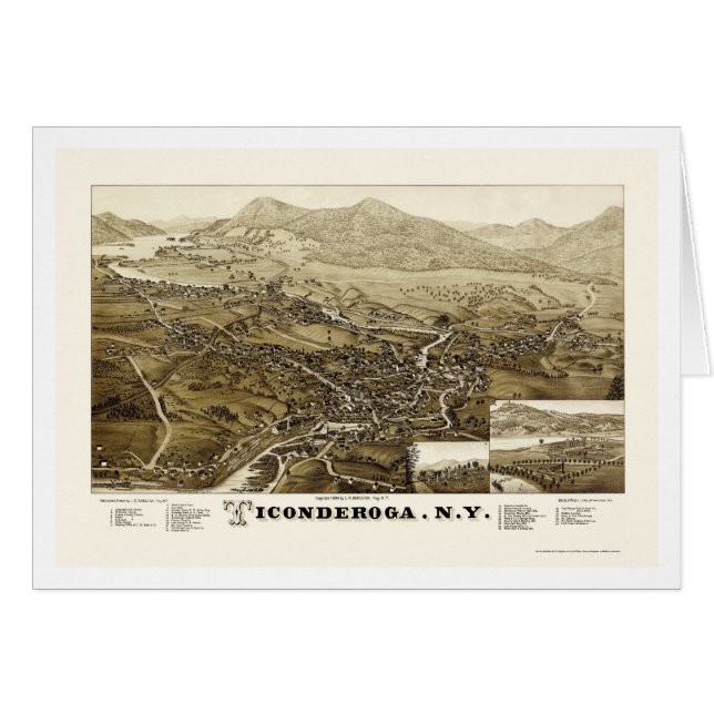 Ticonderoga, mapa panorámico de NY - 1884 (Anverso (Horizontal))
