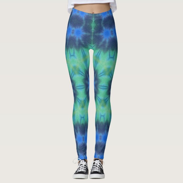 Tie Dye Blue Green Yoga Gym Ejercicio Leggings (Anverso)