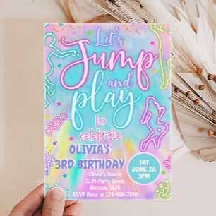 Tie Dye Retro Jump and Play Birthday Invitación