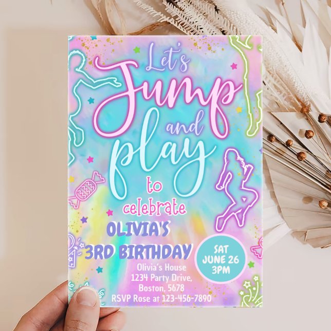 Tie Dye Retro Jump and Play Birthday Invitación (Subido por el creador)
