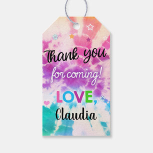 Tiedye chica cumpleaños etiqueta de agradecimiento