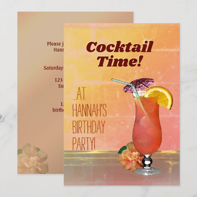 ¡Tiempo de cóctel! Invitación de cumpleaños (Anverso / Reverso)