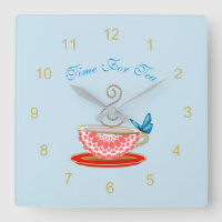 Tiempo Para El Reloj De Pared Cuadrado De Té
