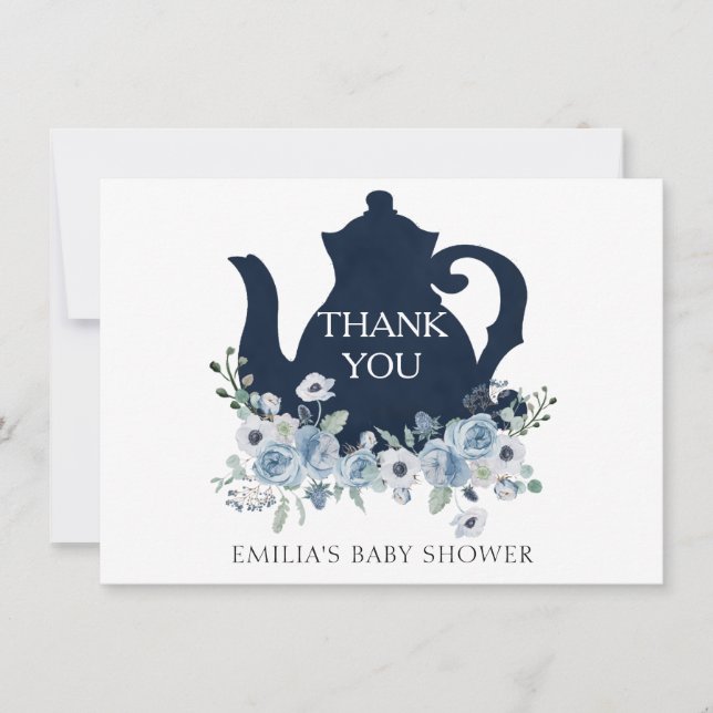 Tiempo para el Tea Shower Blue Gracias Tarjeta (Anverso)