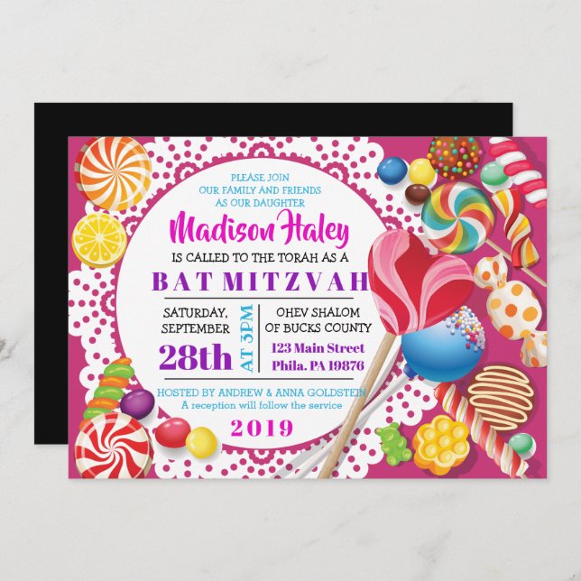 TIENDA DE CANDY Bat Mitzvah Invitación (Anverso / Reverso)