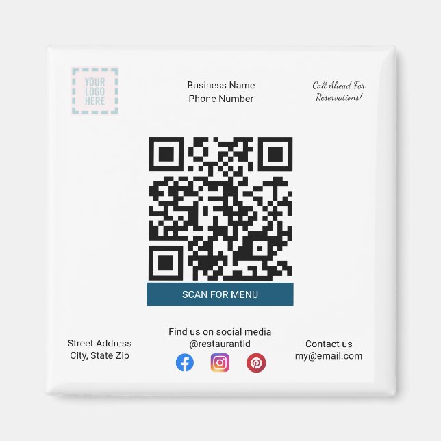Tienda de restaurantes y pizzas imán con menú QR C (Frente)