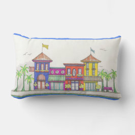 Tiendas tropicales almohada azul lumbar