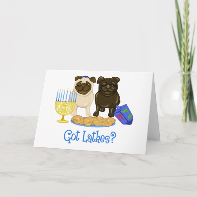 ¿Tienes latas?  Tarjetas Hanukkah Pug - Personaliz (Anverso)