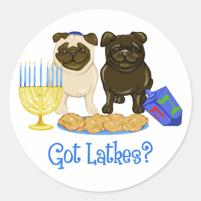 ¿Tienes latkes? Pegatinas de Hanukkah Pug (Anverso)