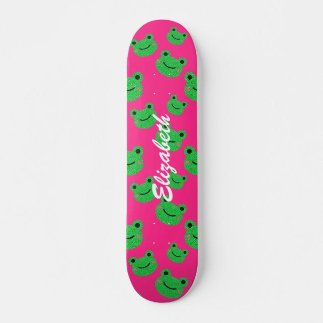 tierno patrón de rana rosa Skateboard (Anverso )