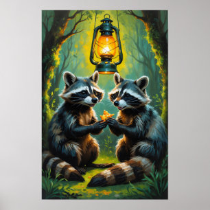 Tiernos mapaches sosteniendo una linterna Arte cap