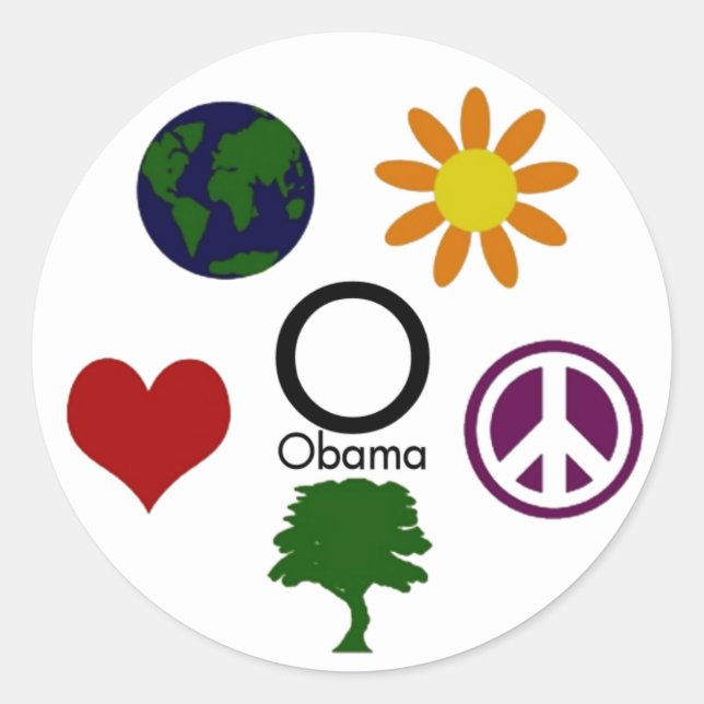 Tierra, flor, paz, árbol, amor, Pegatina de Obama (Anverso)