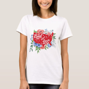 Tierra floral roja y azul que amo a la camiseta