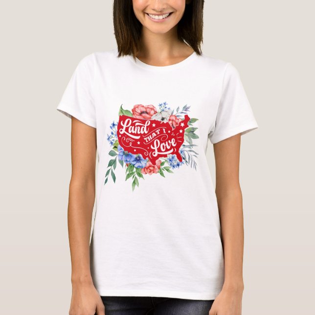 Tierra floral roja y azul que amo a la camiseta (Anverso)