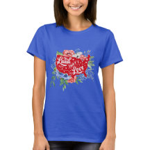 Tierra floral roja y azul que amo a la camiseta