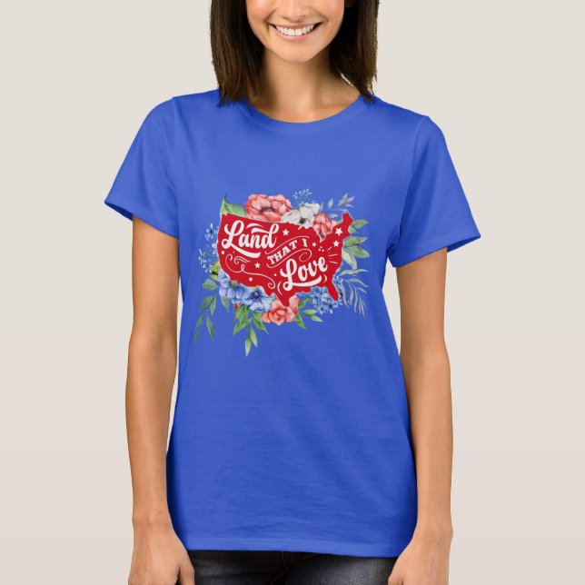 Tierra floral roja y azul que amo a la camiseta (Anverso)