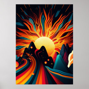 Tierra futurista y arte de línea de sol retro 3
