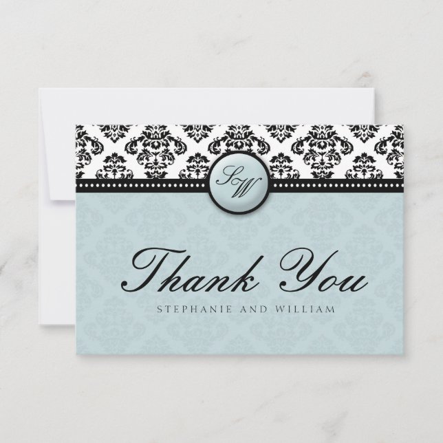 Tiffany Damask Monograma Boda Gracias Tarjeta (Anverso)