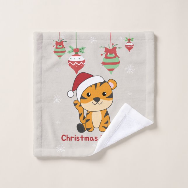 Tiger Christmas Snow Winter Animals Tiger Wash Clo (Toallita)