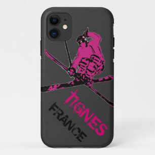 Tignes France esquiador gris rosa iphone 5 funda