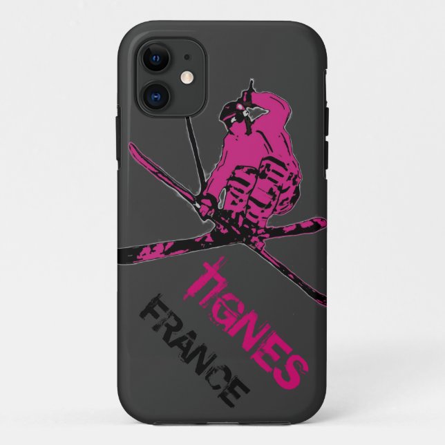 Tignes France esquiador gris rosa iphone 5 funda (Reverso)