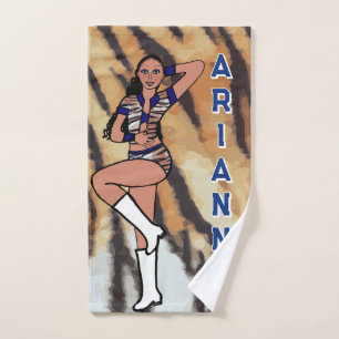 Tigre azul de la toalla de la mano de bailarina/ma