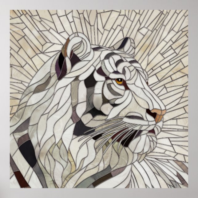 Tigre blanco - Arte digital de mosaico de vidrio m (Frente)