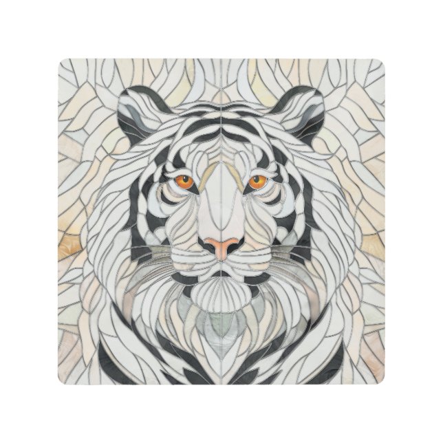 Tigre blanco - Arte digital de mosaico de vidrio m (Anverso)