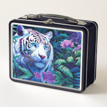 Tigre blanco con flores moradas