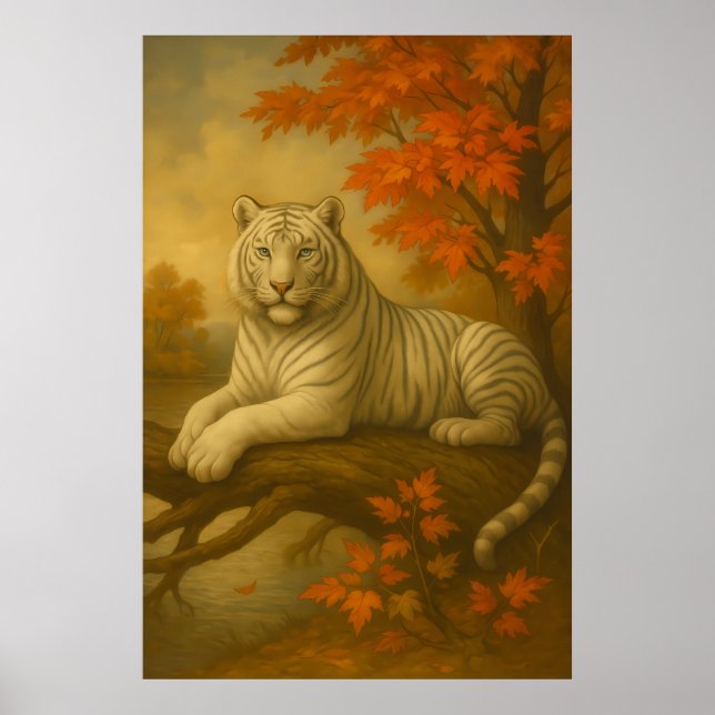 Tigre Blanco de Otoño – Lienzo de Arte Fino (Frente)