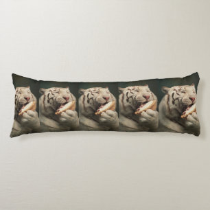 Tigre Blanco Feliz – Almohada Corporal Caprichosa