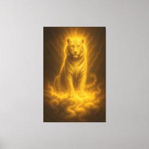 Tigre Blanco Radiante Dorado – Pintura de Arte Fan