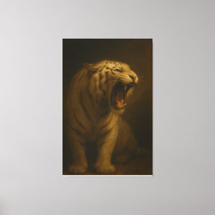 Tigre Blanco Rugiente – Lienzo Premium de Arte Fin