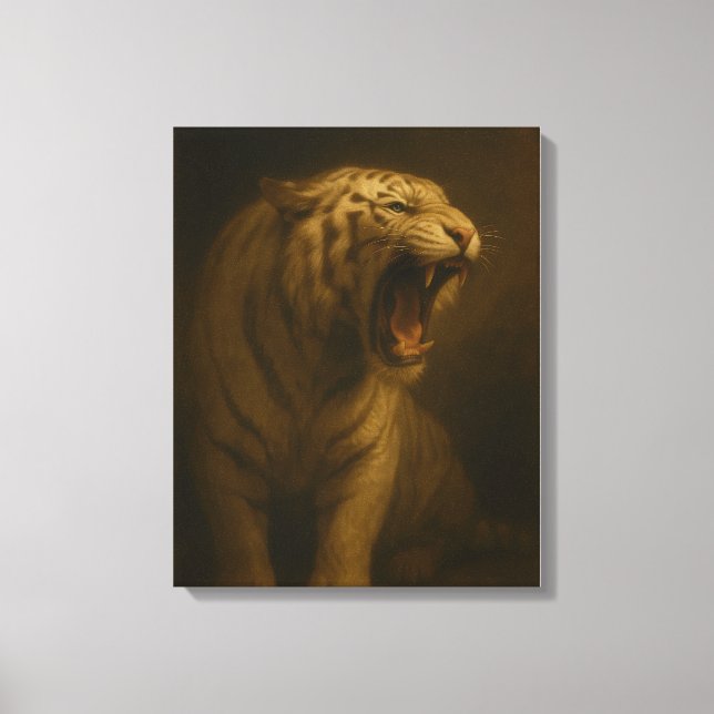 Tigre Blanco Rugiente – Lienzo Premium de Arte Fin (Anverso)