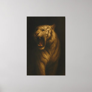 Tigre Blanco Rugiente Majestuoso - Lienzo de Arte 