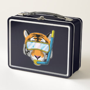 Tigre como buzo con tubo de buceo