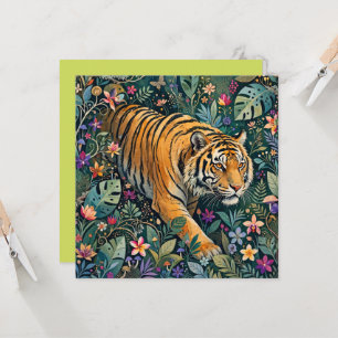 Tigre con ojos ámbar, follaje de jungla de fantasí