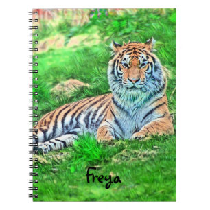 Tigre de Amur en cuaderno de espiral verde