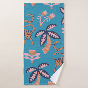 tigre de color retro vintage, palmera, costurero f