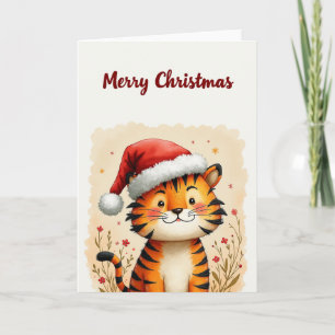 Tigre de Navidades cortos en tarjeta de vacaciones