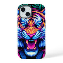 Tigre de neón y hojas de la selva