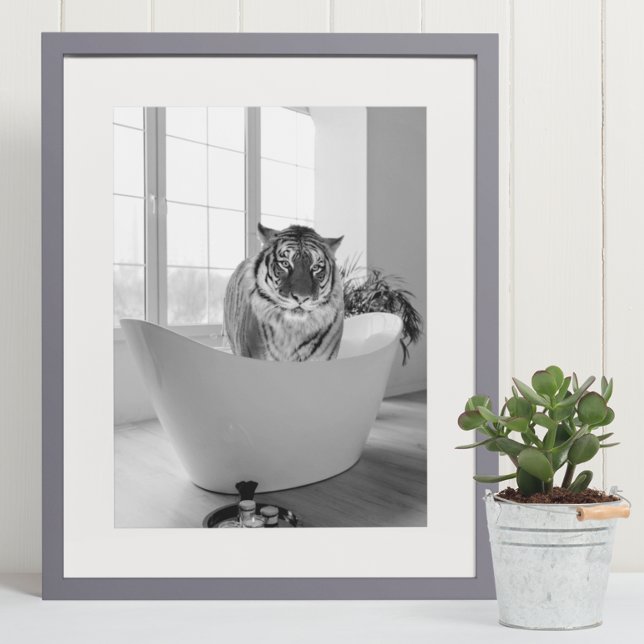 Tigre en Bañera Póster de arte de baño en blanco y (Subido por el creador)