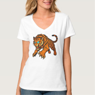 Tigre Feroz Con Camiseta Gráfica De Ojos Brillante