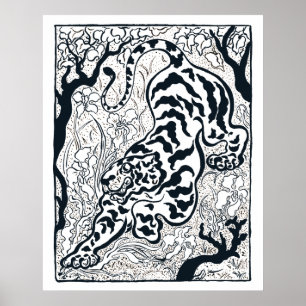Tigre Gris Vintage En El Arte De La Selva