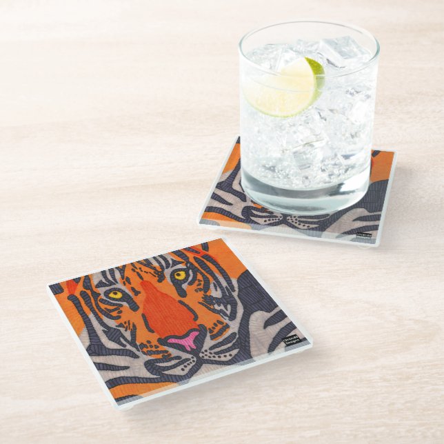 Tigre (individual) - Posavasos de vidrio (Angular)